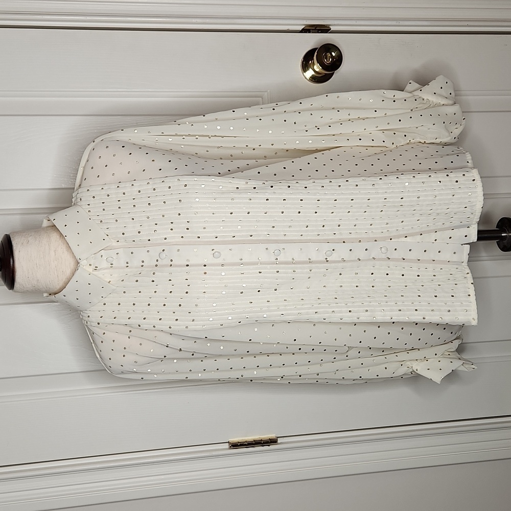 Zara Cream Ivory Gold Polka Dot Pleated Top Size S